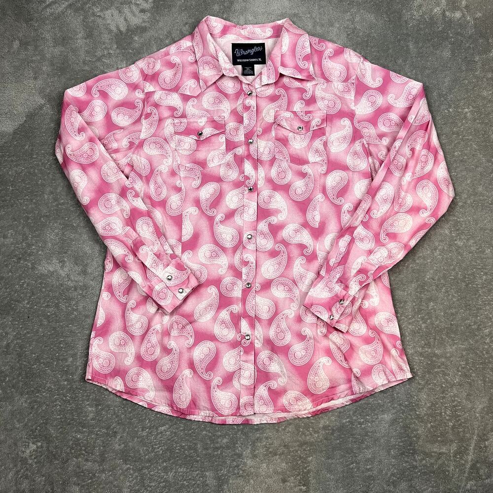 Wrangler Western Pink Paisley Pearl Snap Breast Cancer Awareness Womens XL